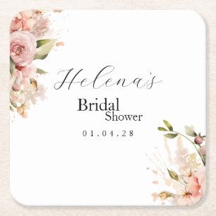 Posavasos Cuadrado De Papel Brunch & Bubbly Coaster   Bridal Shower Floral