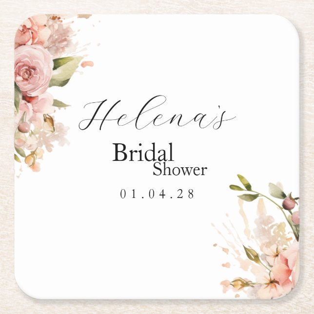 Posavasos Cuadrado De Papel Brunch & Bubbly Coaster | Bridal Shower Floral (Anverso)