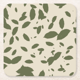 Posavasos Cuadrado De Papel Brunch de Otoño | Hojas Caídas Verde Oliva
