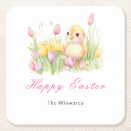 Posavasos Cuadrado De Papel Brunch de Pascua de Chick en primavera