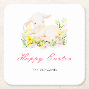 Posavasos Cuadrado De Papel Brunch de Pascua de Cordero de Primavera