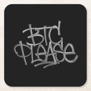 Posavasos Cuadrado De Papel "BTC Please" (Negro)