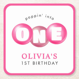 Posavasos Cuadrado De Papel Bubblegum Chica Poppin Rosado Primer Fiesta de cum