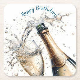 Posavasos Cuadrado De Papel Bubbly champagne Happy Birday