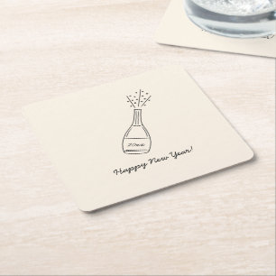 Posavasos Cuadrado De Papel Bubbly Encendiendo botella de champán Nochevieja
