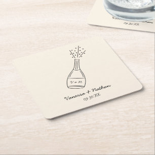 Posavasos Cuadrado De Papel Bubbly Popping Botella De Champán Boda Tembloroso