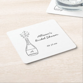 Posavasos Cuadrado De Papel Bubbly Popping Champagne Bottle Bridal Shower
