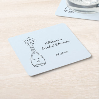 Posavasos Cuadrado De Papel Bubbly Popping Champagne Bottle Bridal Shower