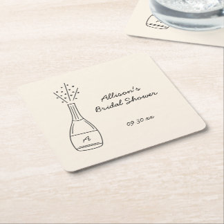Posavasos Cuadrado De Papel Bubbly Popping Champagne Bottle Bridal Shower