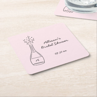 Posavasos Cuadrado De Papel Bubbly Popping Champagne Bottle Bridal Shower