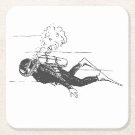 Posavasos Cuadrado De Papel Buceador de Scuba