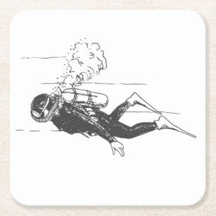 Posavasos Cuadrado De Papel Buceador de Scuba