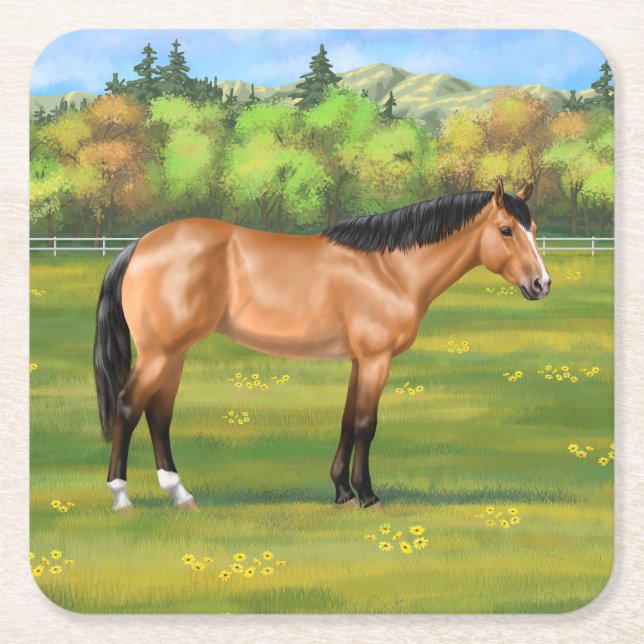 Posavasos Cuadrado De Papel Buckskin Dun Quarter Horse (Anverso)