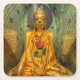 Posavasos Cuadrado De Papel Buda Dorado en el templo