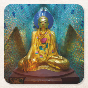 Posavasos Cuadrado De Papel Buda en hornacina ornamentada