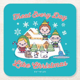 Posavasos Cuadrado De Papel Buddy the Elf Chibi Graphic