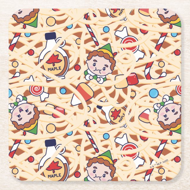 Posavasos Cuadrado De Papel Buddy the Elf | Patrón de alentadores de Navidades (Anverso)