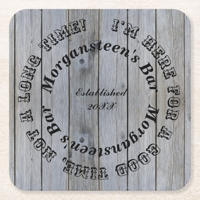 Posavasos Cuadrado De Papel Buen momento, estilo de madera, nombre de la cueva (Anverso)