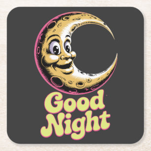 Posavasos Cuadrado De Papel Buenas noches Retro Moon