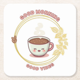 Posavasos Cuadrado De Papel Buenos días Coaster de Buenas Vibraciones