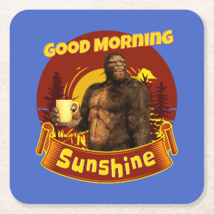 Posavasos Cuadrado De Papel Buenos Días Sol Bigfoot Café Humor Arte