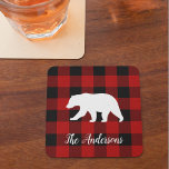 Posavasos Cuadrado De Papel Búfalo Rojo Tapado y Oso | Entrega de nombre perso<br><div class="desc">Búfalo Rojo Tapado y Oso | Entrega de nombre personal</div>