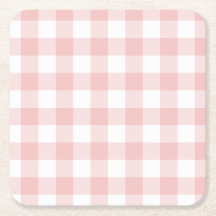 Posavasos Cuadrado De Papel Búfalo rosa y blanco Plaid Gingham