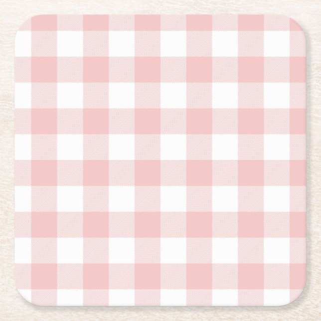 Posavasos Cuadrado De Papel Búfalo rosa y blanco Plaid Gingham (Anverso)
