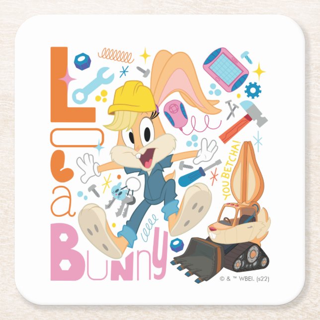 Posavasos Cuadrado De Papel BUGS BUNNY BUILDERS™| Herramientas de trabajo para (Anverso)