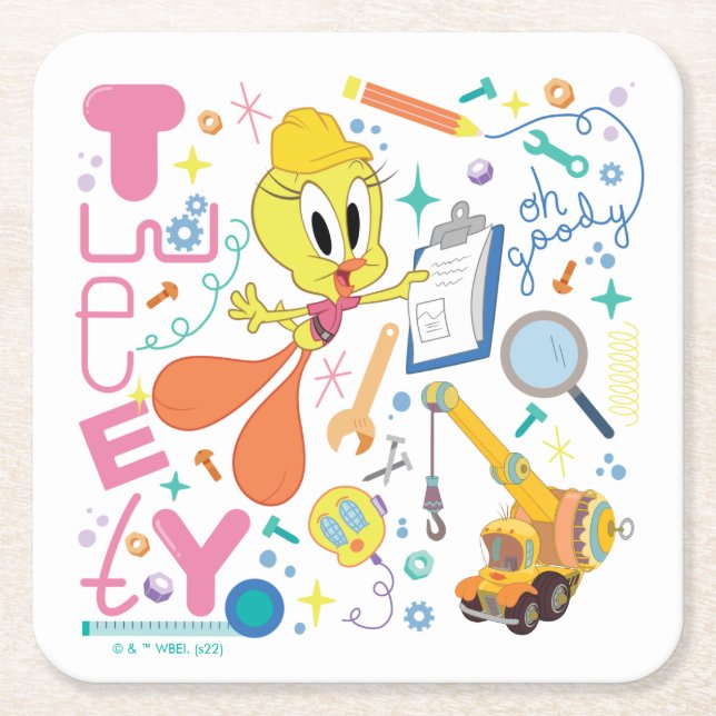 Posavasos Cuadrado De Papel BUGS BUNNY BUILDERS™| Herramientas de trabajo TWEE (Anverso)