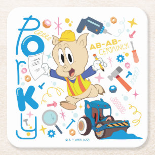 Posavasos Cuadrado De Papel BUGS BUNNY BUILDERS™  Porky Pig Work Tools