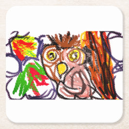 Posavasos Cuadrado De Papel Búho alegría otoñal
