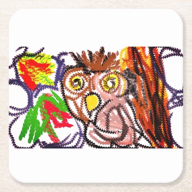 Posavasos Cuadrado De Papel Búho alegría otoñal (Anverso)