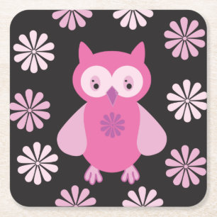 Posavasos Cuadrado De Papel Búho rosa lindo