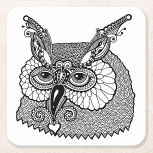 Posavasos Cuadrado De Papel Búho Zendoodle principal