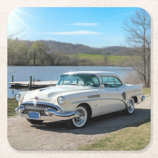 Posavasos Cuadrado De Papel Buick Skylark 1953, un automóvil americano clásico (Anverso)