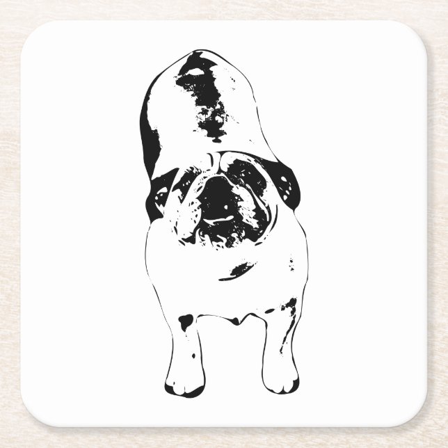 Posavasos Cuadrado De Papel Bulldog: búsqueda, B&W negrita (Anverso)