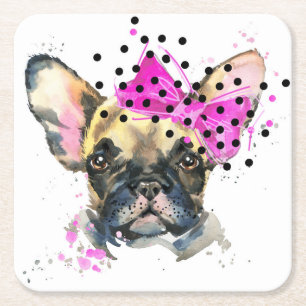 Posavasos Cuadrado De Papel Bulldog del francés de Cutie