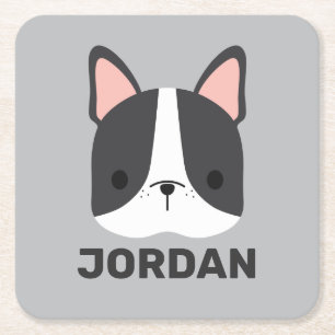 Posavasos Cuadrado De Papel Bulldog francés lindo con nombre personalizado