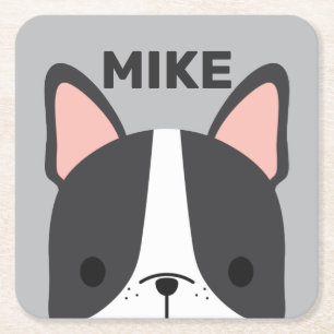 Posavasos Cuadrado De Papel Bulldog francés lindo con nombre personalizado