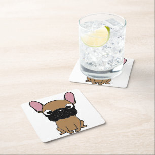 Posavasos Cuadrado De Papel bulldog francés nuevo dibujo animado kawaii cervat
