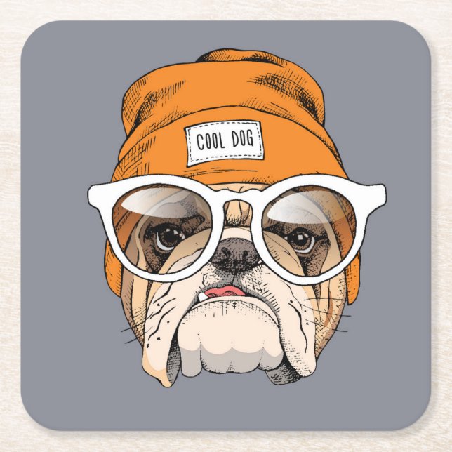 Posavasos Cuadrado De Papel Bulldog fresco del inconformista (Anverso)