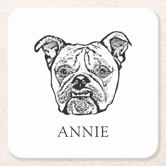 Posavasos Cuadrado De Papel Bulldog inglés antiguo personalizado (Anverso)