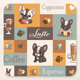 Posavasos Cuadrado De Papel Bulldog lindo café amor