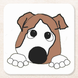 Posavasos Cuadrado De Papel bulldog personalizado de observación roja y blanca