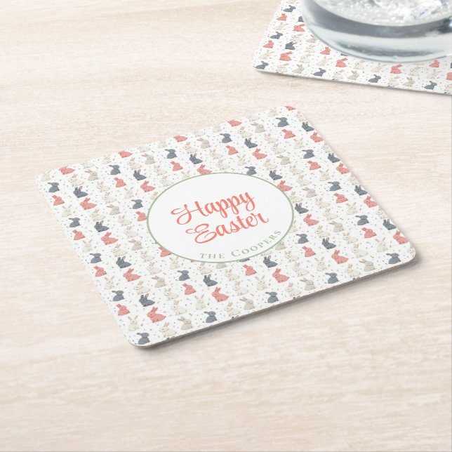 Posavasos Cuadrado De Papel Bunny and Eggs beige (En perspectiva)