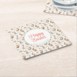 Posavasos Cuadrado De Papel Bunny and Eggs Floral