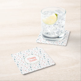 Posavasos Cuadrado De Papel Bunny and Eggs Floral