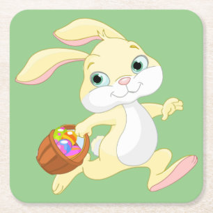 POSAVASOS CUADRADO DE PAPEL BUNNY DEL ESTE CON COLORIDA BASKET DE HUEVOS DEL E