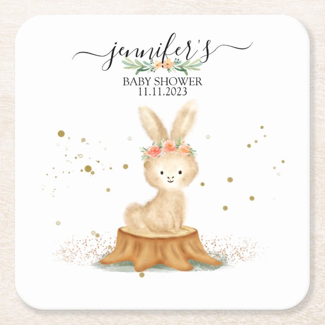 Posavasos Cuadrado De Papel Bunny Rabbit wildlife baby newborn (Anverso)